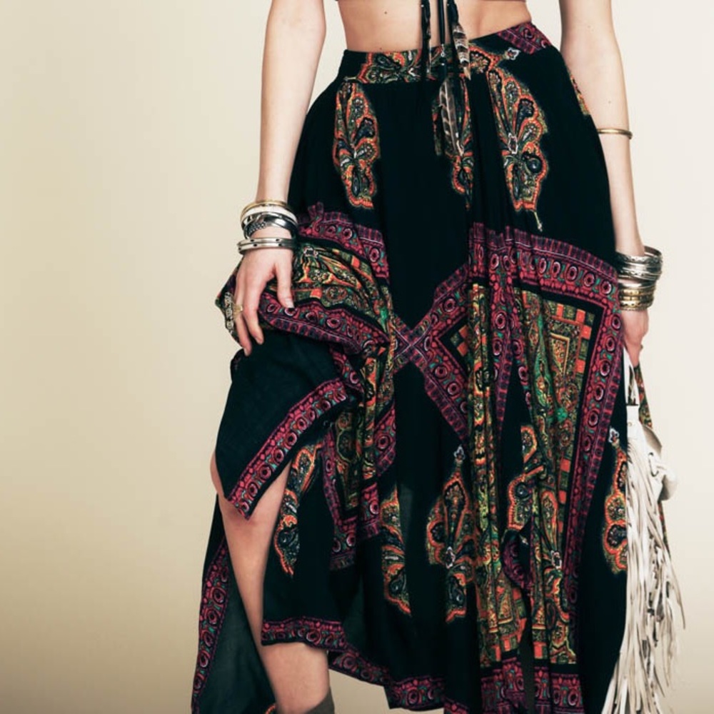 Free People Convertible Coachella Heart of Gold Maxi Skirt / MIDI High Low - Picture 4 of 7